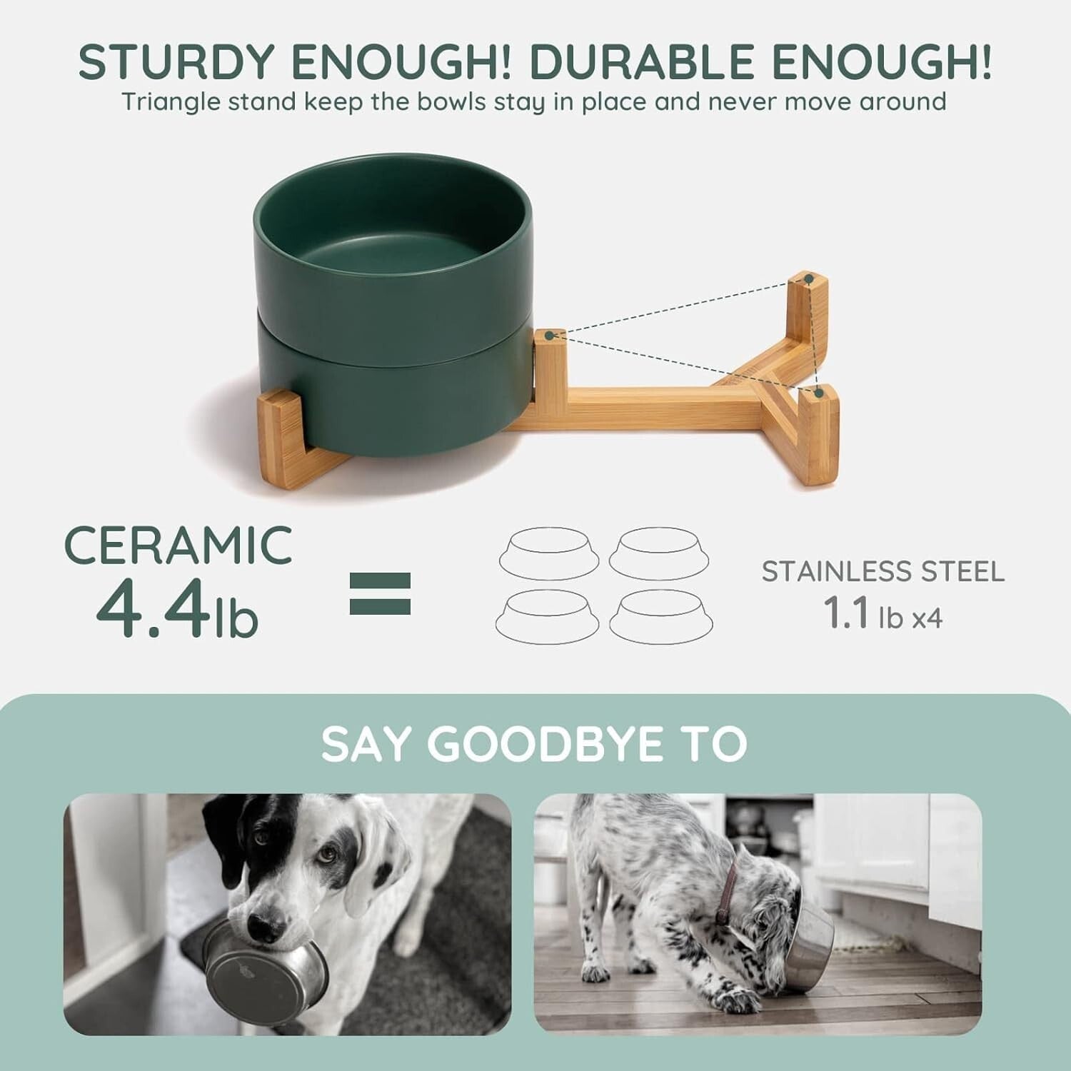 Elegant Ceramic Dog and Cat Bowl Set with Non-Slip Wooden Stand - 3.6 Cups