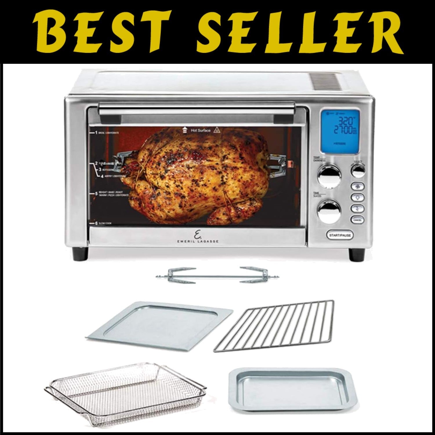 Compact 1500W Air Fryer: XL Stainless Steel Design with Rotisserie & Dehydrator