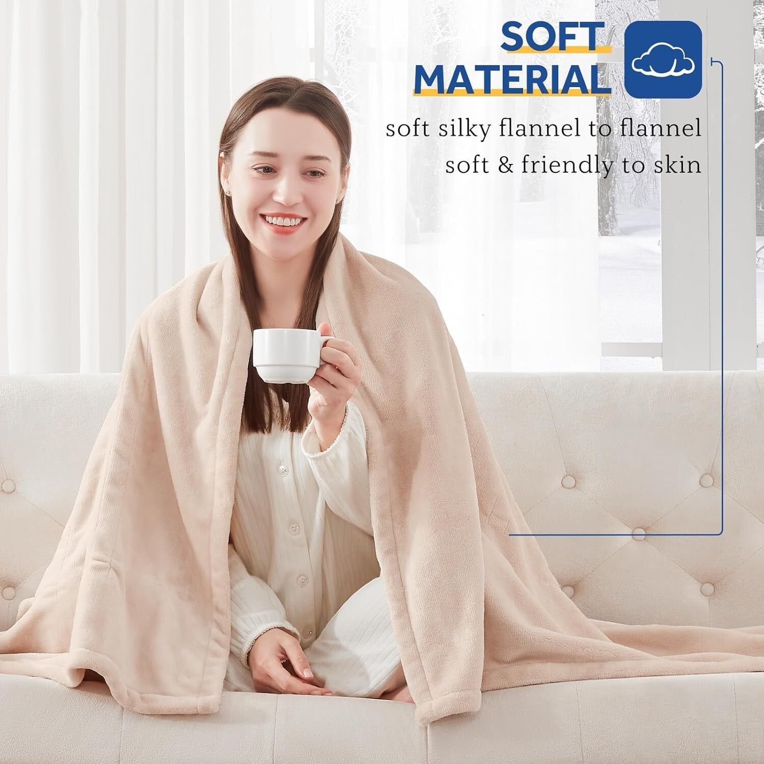 Cozy Flannel Heated Blanket - 10 Heat Levels & Auto Shut Off, Machine Washable