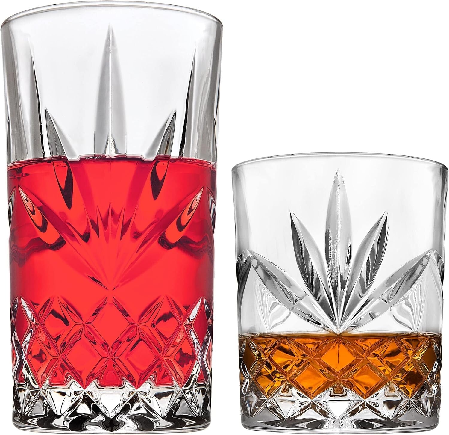 Elegant Mixed Drinkware Set of 8: 4 Highballs & 4 Old Fashioned Glasses