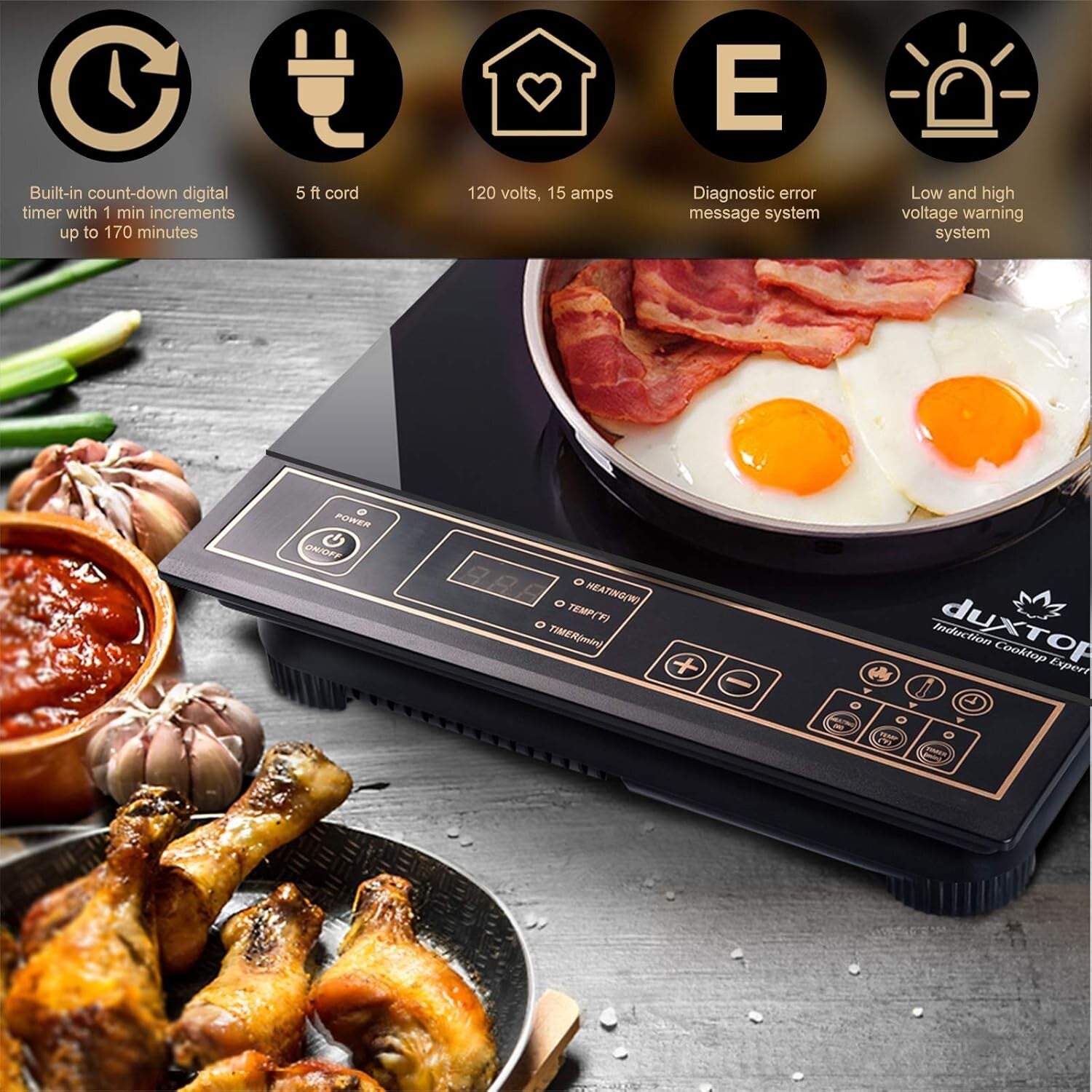 1800W Gold Induction Cooktop - Portable Countertop Burner for Effortless Cooking