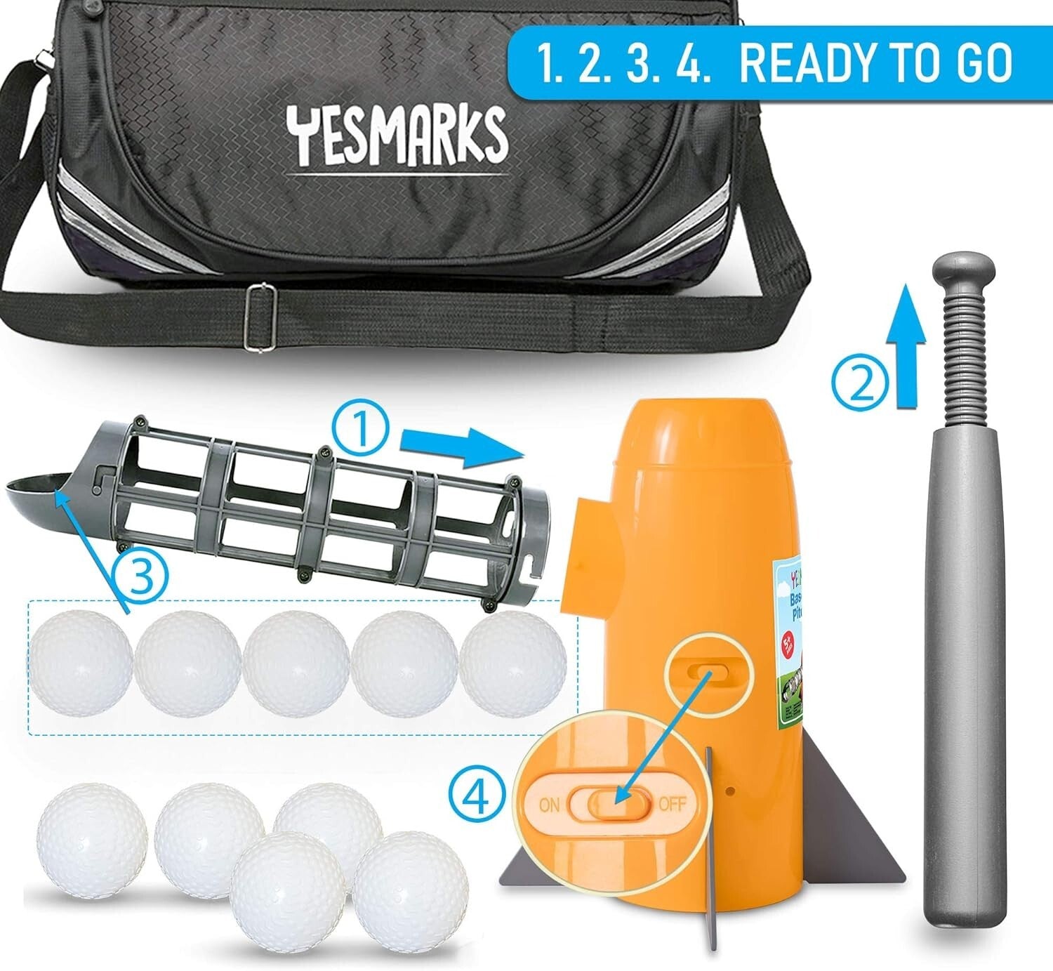 Youth Baseball Training Toy Set - Auto Pitching Machine & Bat with Bag Included