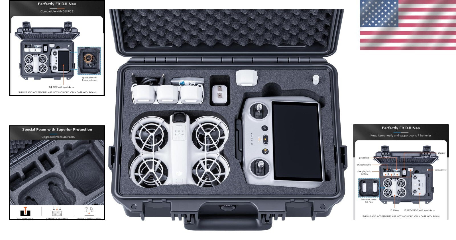 CNC Precision-Cut Waterproof Case for DJI Neo & Accessories – 7 Battery Capacity