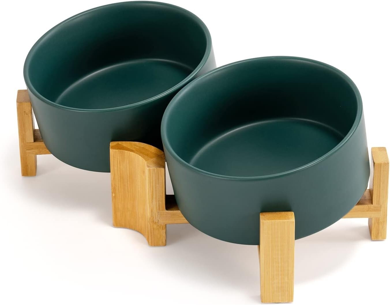 Stylish 15° Slanted Ceramic Pet Bowl Set with Bamboo Stand for Easy Feeding