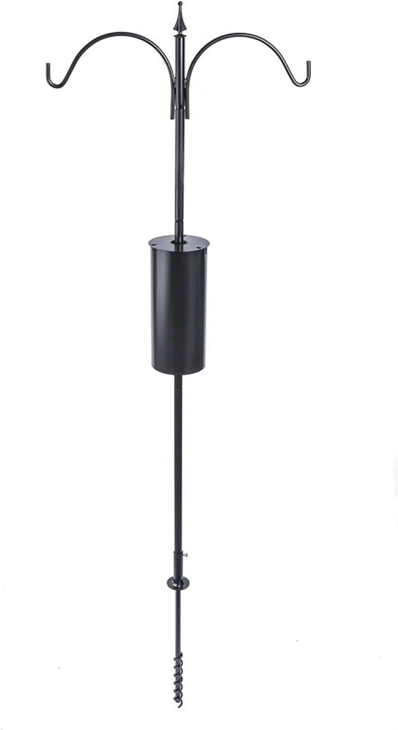 Squirrel-Proof 2 Arm Bird Feeder Pole Set with Durable Baffle & Ground Twister