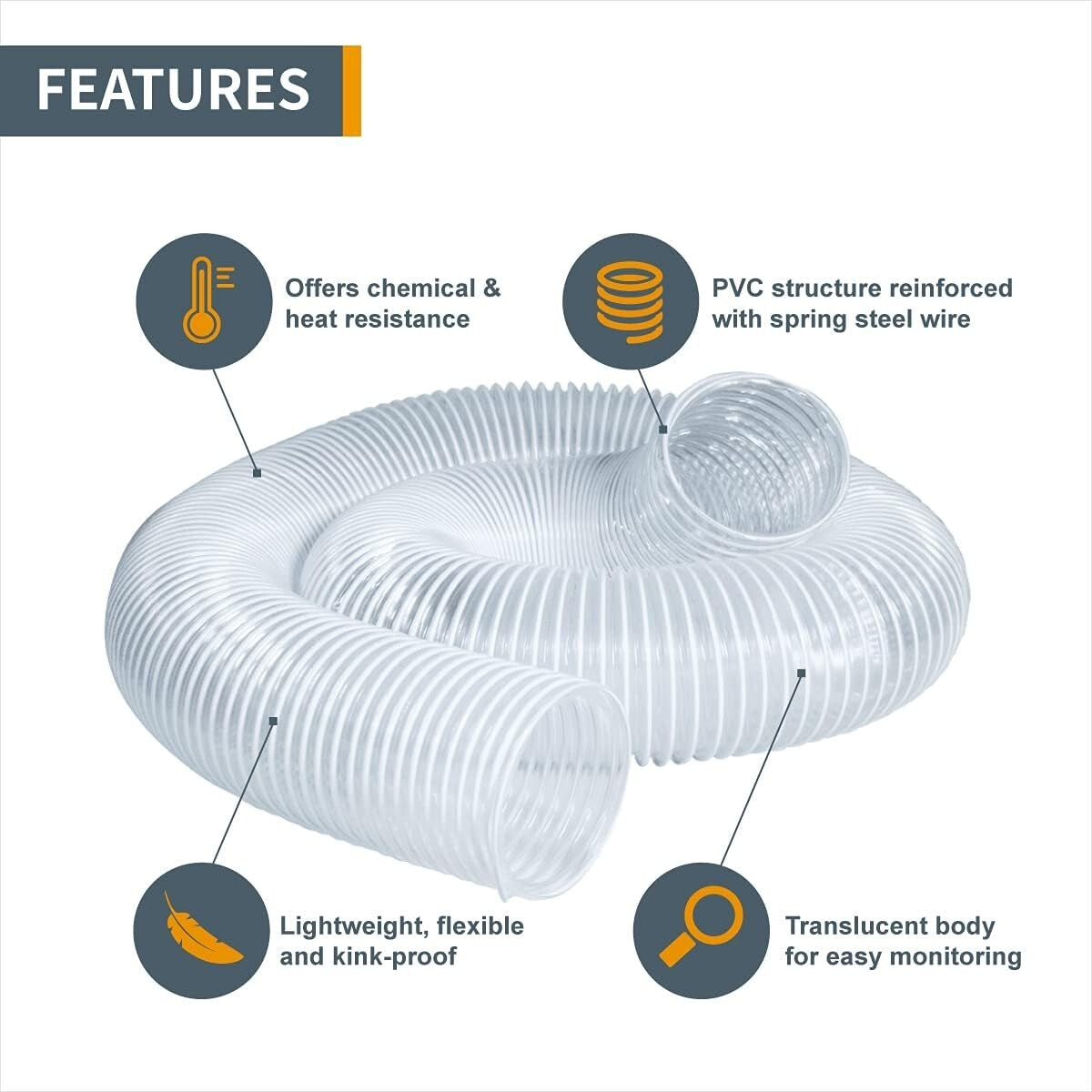 4" x 20' Clear Vinyl Dust Collection Hose - Heavy Duty PVC for Woodworking