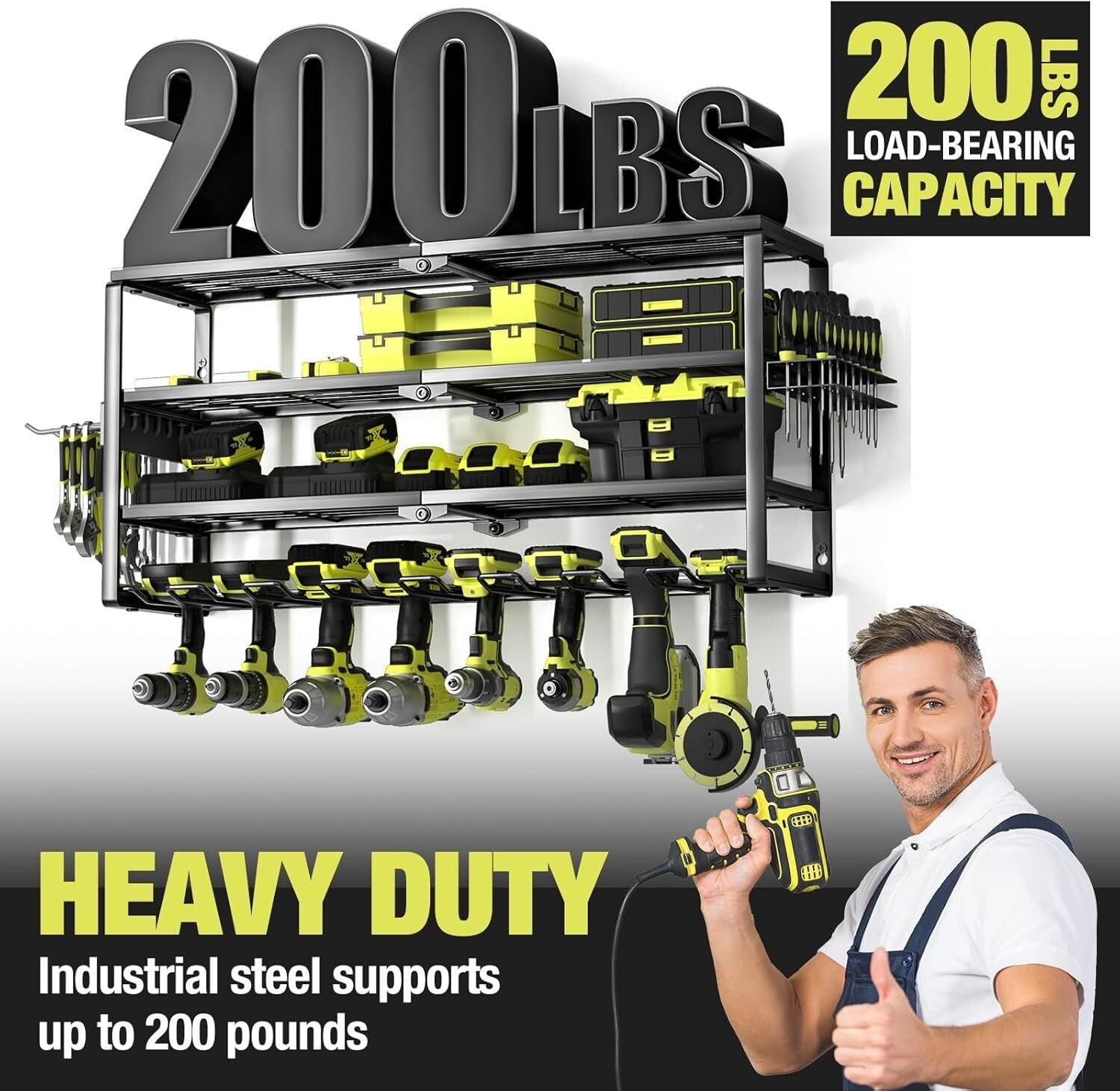 32-Inch Heavy-Duty Power Tool Organizer with 4 Layers for Efficient Garage Use