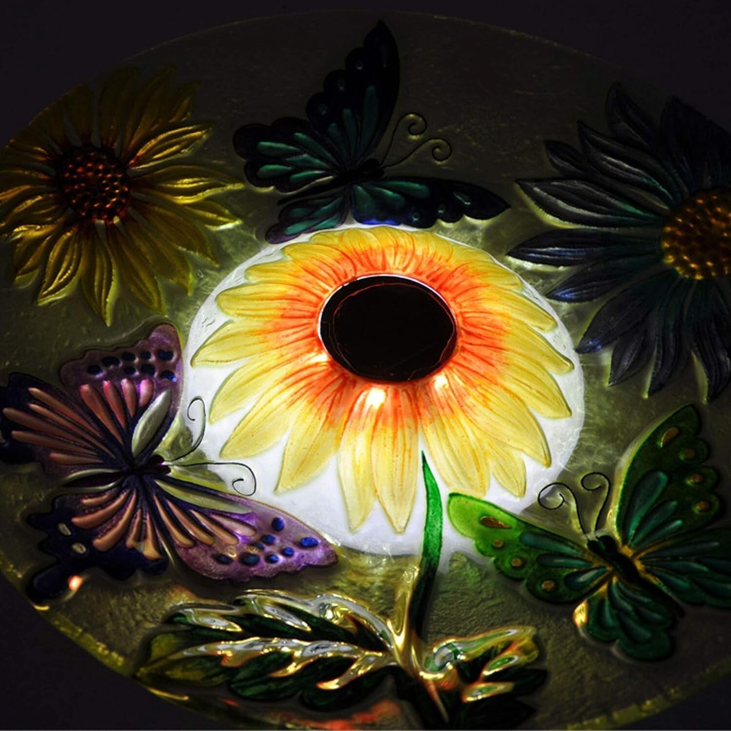 Elegant 18" Solar Glass Birdbath with LED Lights – Attract Butterflies Outdoors