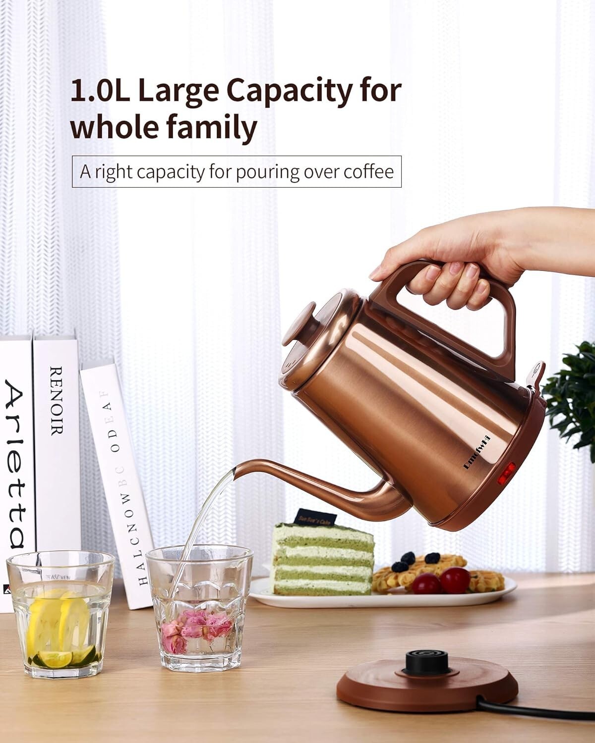 High-Performance 1.0L Copper Electric Kettle with Cool-Touch Handle & Fast Boil
