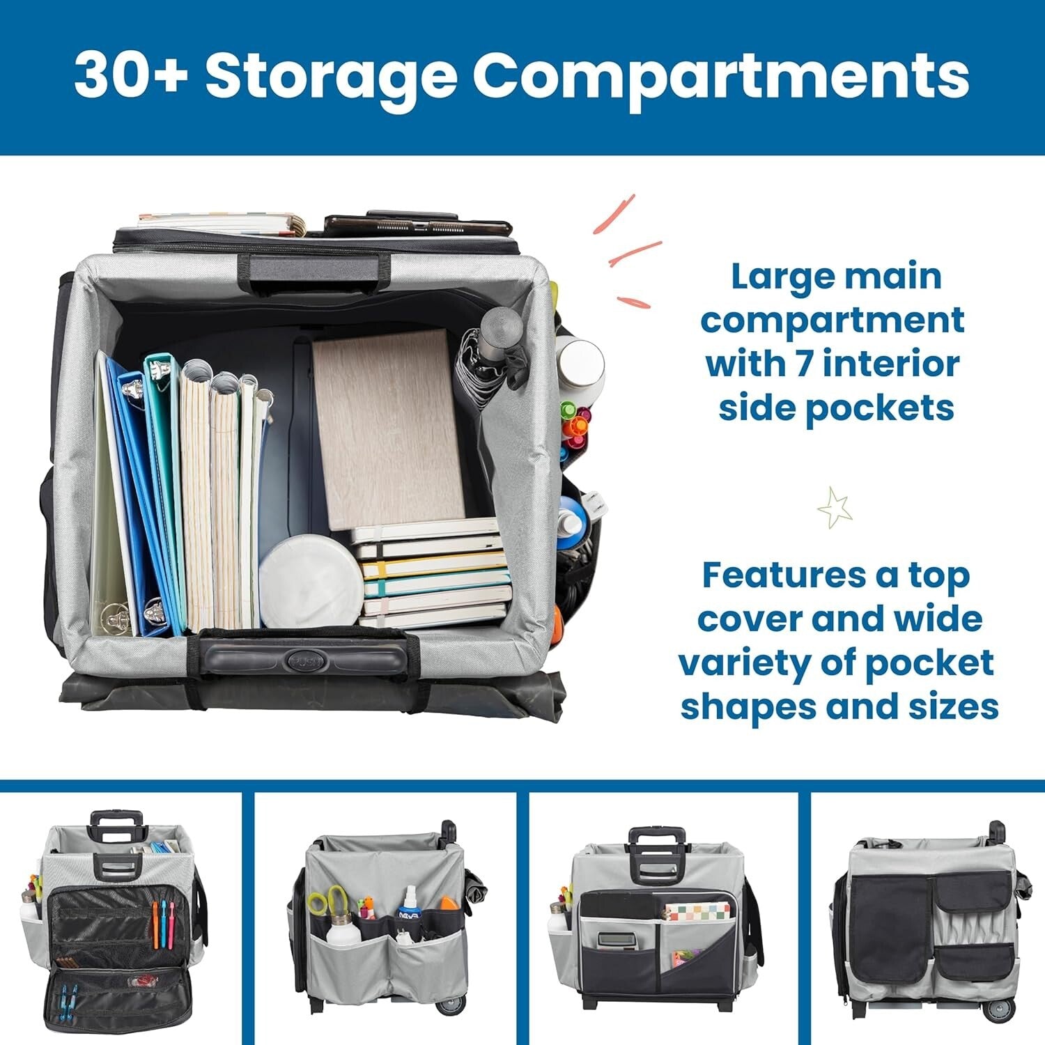 Durable Rolling Storage Cart with Saddlebag Organizer - Easy to Fold and Store