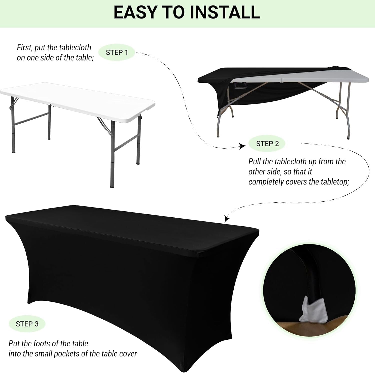 Universal 6ft Spandex Table Covers - 6 Pack for Banquets, Weddings, & Parties