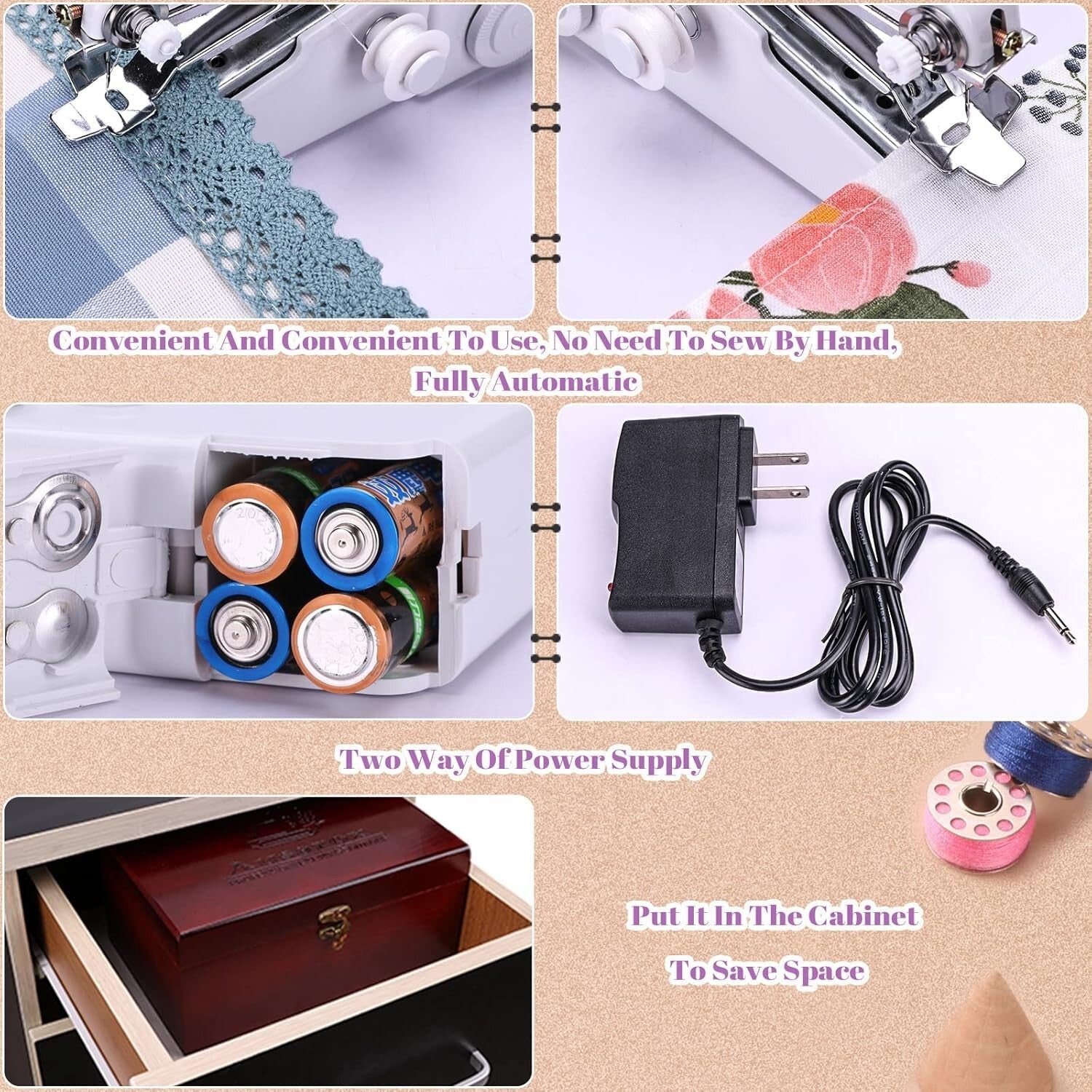 Elegant 153-Piece Mini Sewing Machine Kit in Stylish Wooden Box - Ideal Gift