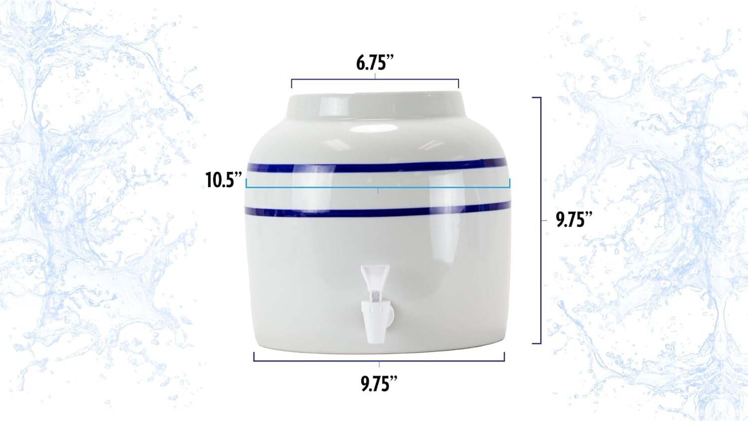 Portable 2.5 Gal Porcelain Blue Stripe Water Dispenser for Outdoor Adventures