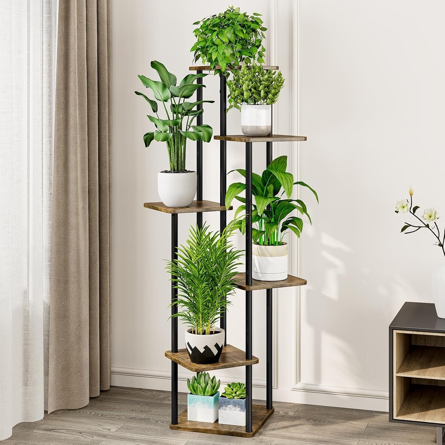 Elegant 6-Tier Metal Flower Rack for Indoor Plants - Secure and Easy to Assemble