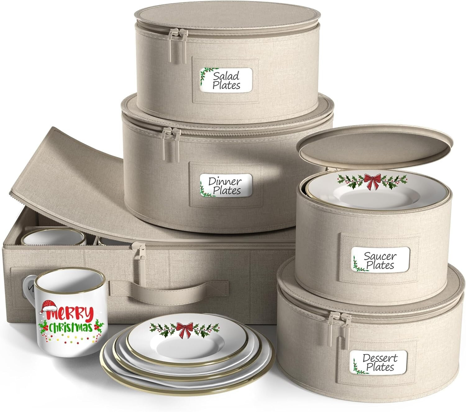 Quilted China Storage Bags - 5 Stackable Cases with Zipper for Safe Protection