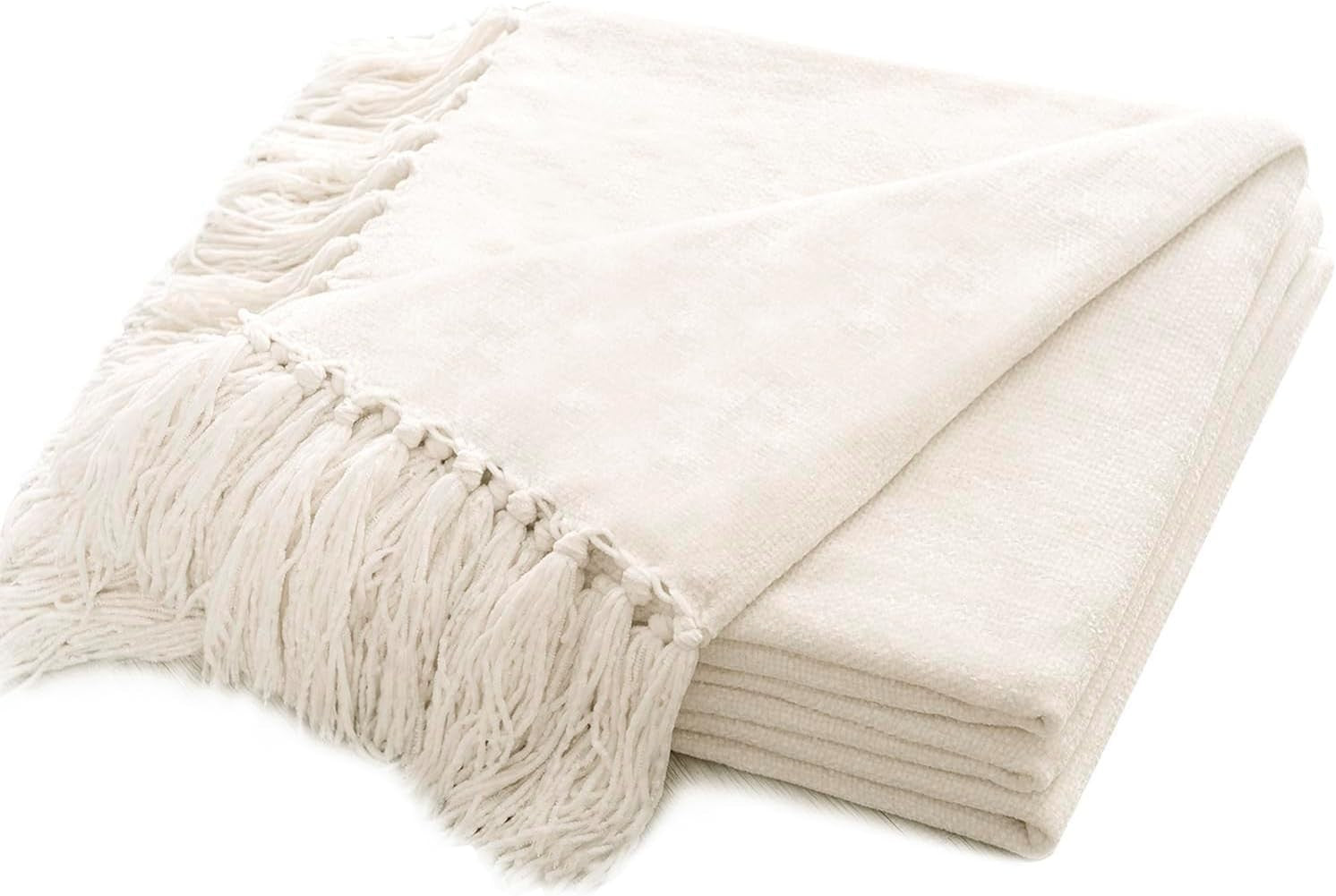 Versatile 60"x80" Chenille Throw Blanket with Eye-Catching Tassels for All Ages