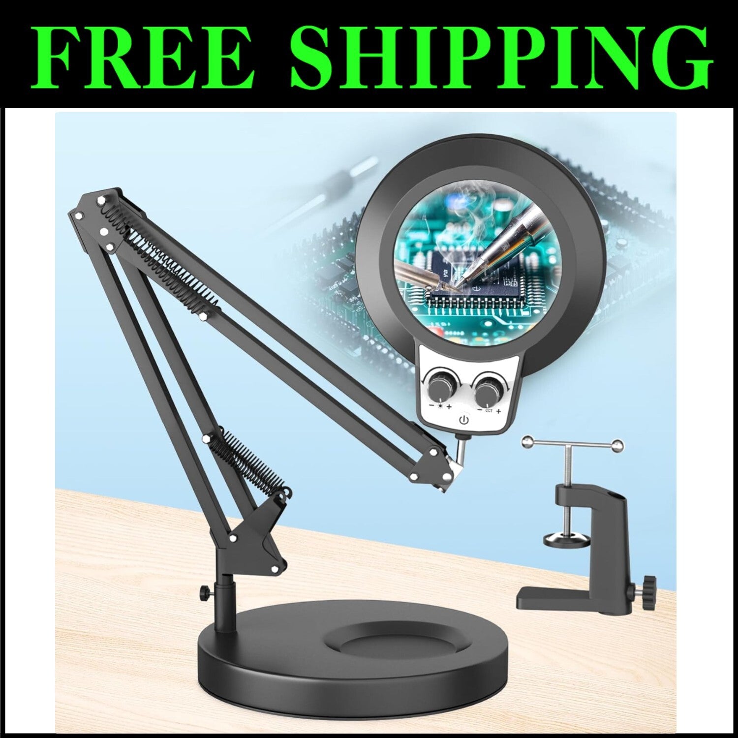 12X Hands-Free Magnifying Lamp with Adjustable LED Light for Crafts and Reading