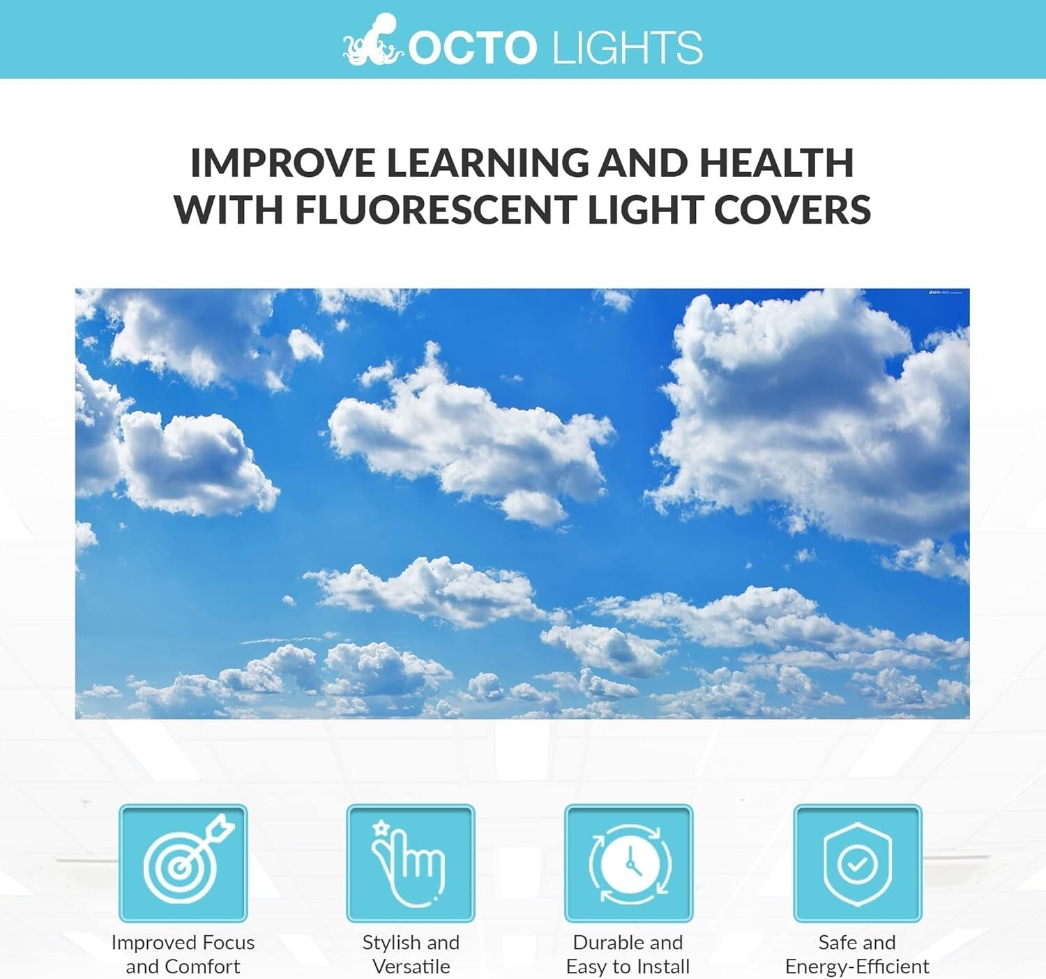 Fluorescent Light Covers - Eliminate Eye Strain in Classrooms & Offices (2pk)