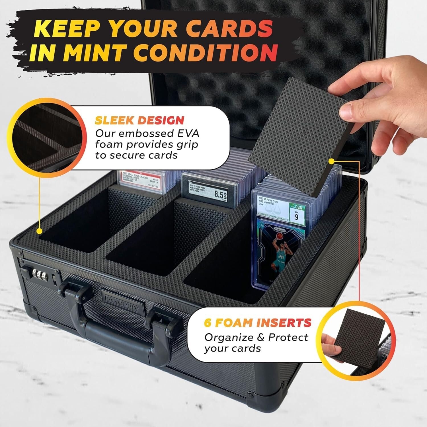 Durable Black Card Case for Graded Sports Cards - 6 Compartment Organizer