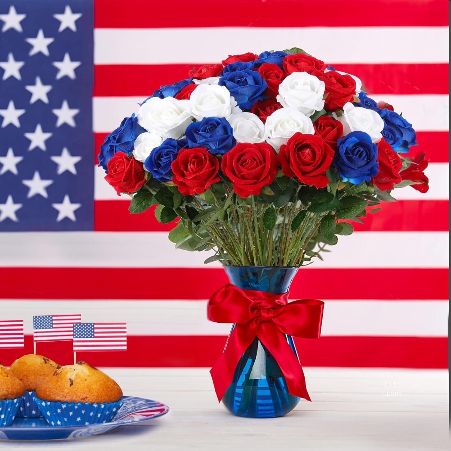 Vibrant Red, White, Blue Faux Roses - Perfect for 4th July Wedding Arrangements