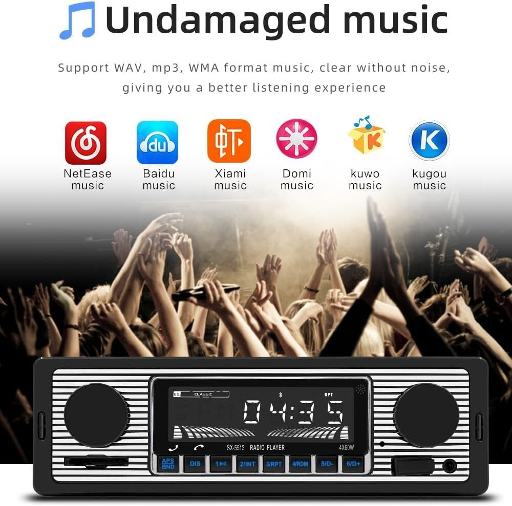 Advanced Retro Car Audio System with Bluetooth, Remote & Appointment Assistant