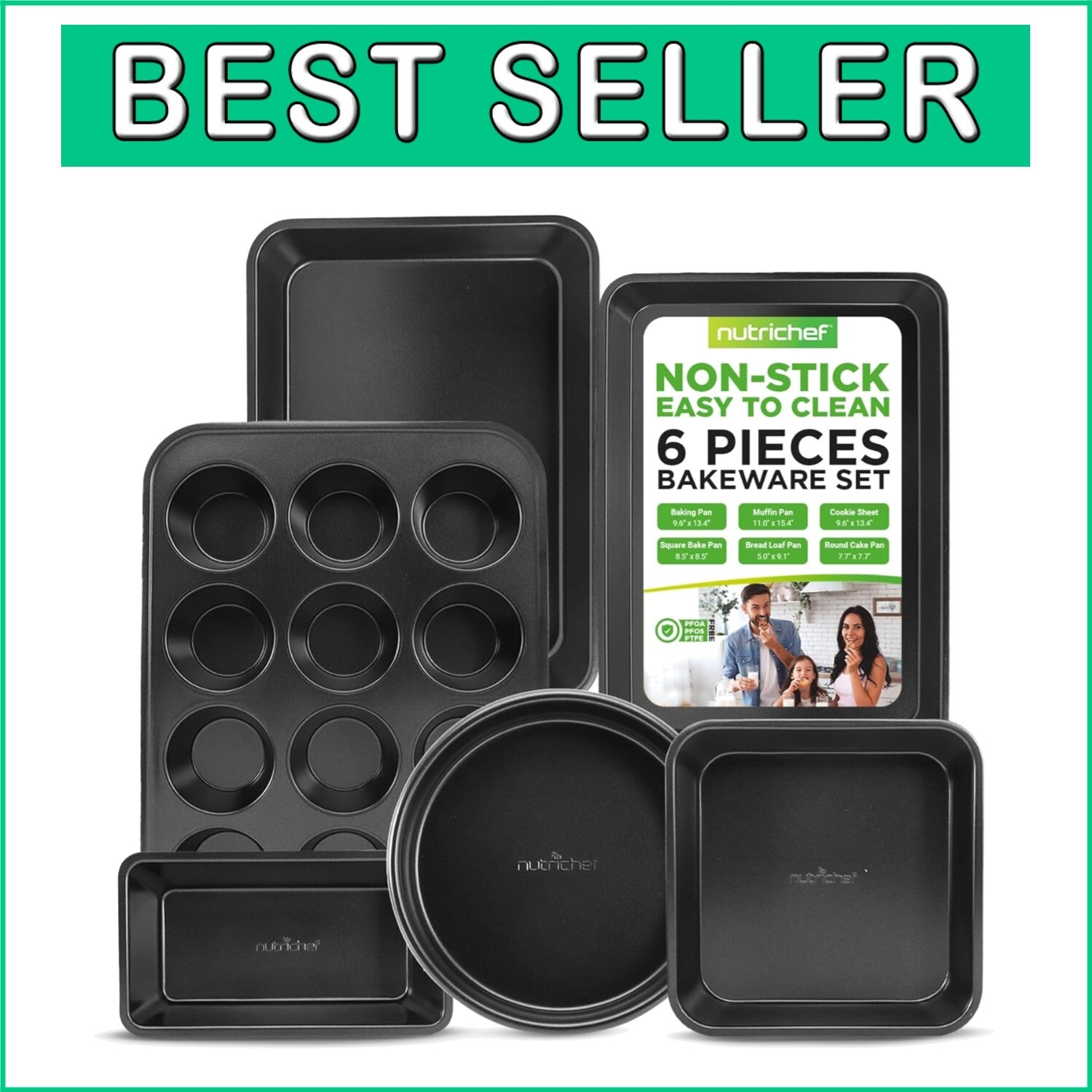 Black Carbon Steel 6-Piece Bakeware Set - Nonstick & Heat Resistant to 446°F