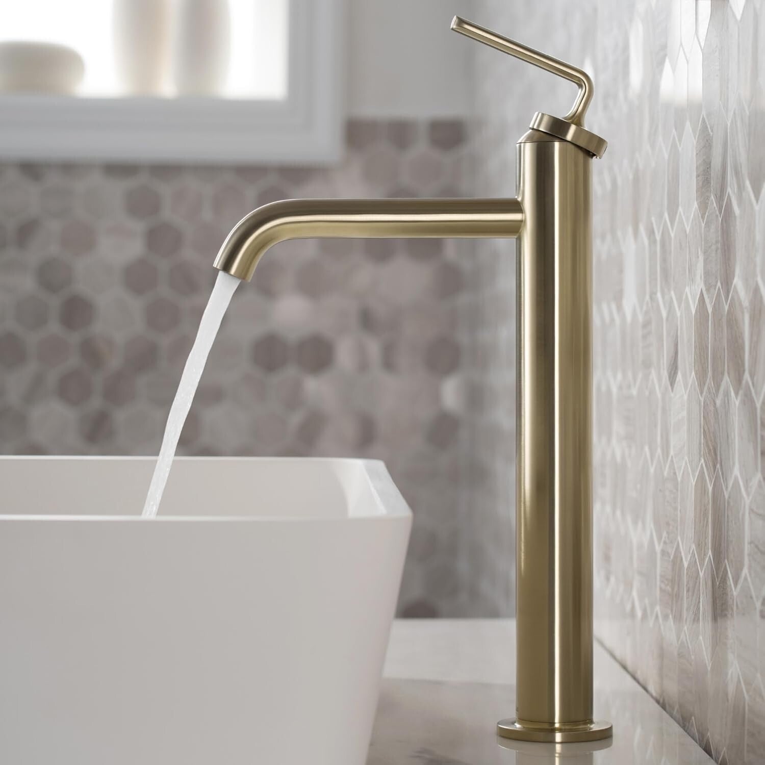 Brushed Gold Single Handle Vessel Sink Faucet with Pop-Up Drain - Elegant Design