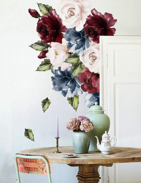 Colorful Floral Wall Decals - Removable Pink Roses for Living Room & Bedroom