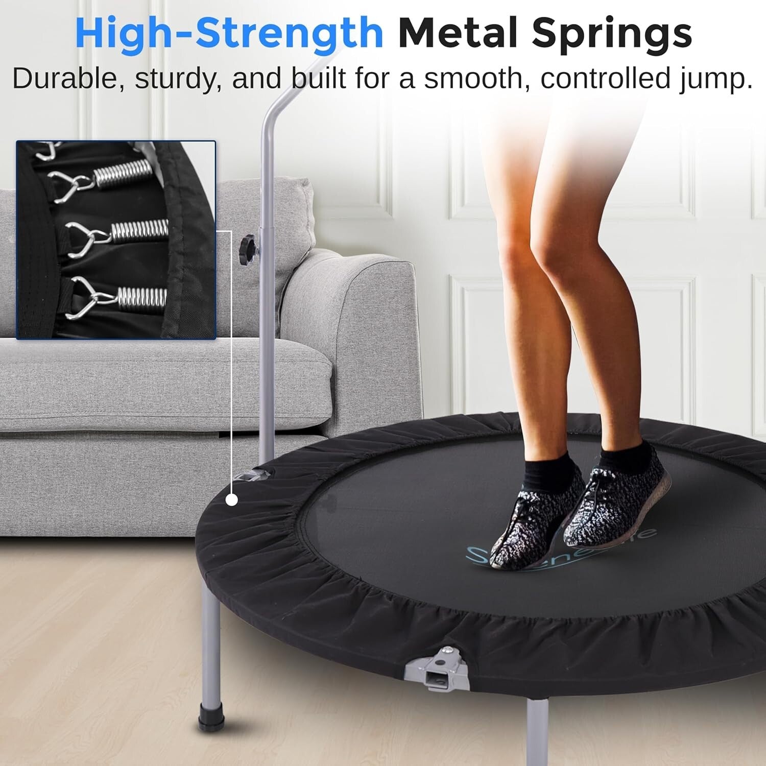 36" Foldable Mini Trampoline with Adjustable Handle - Perfect for Home Workouts