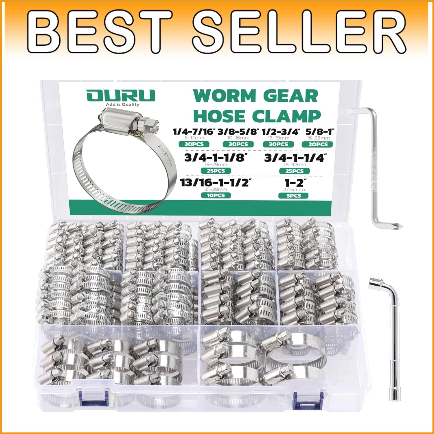 Durable 175PCS Adjustable Hose Clamps, 1/4"-2" for Automotive & Garden Needs