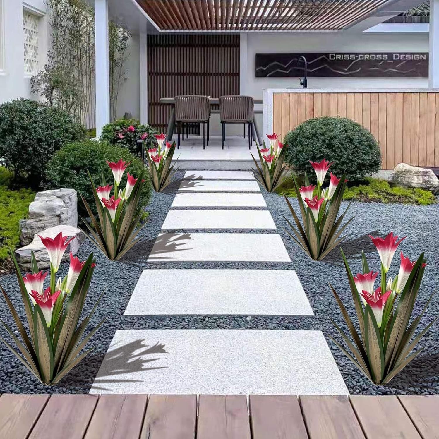 Rustproof Metal Agave Plant Art with Waterproof Lilies – 16-inch Decorative Gift