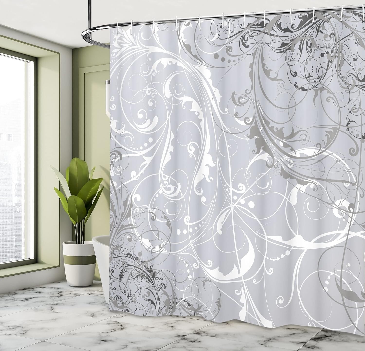 Unique Baroque Floral Shower Curtain - 69" W x 84" L with 12 Hooks Included