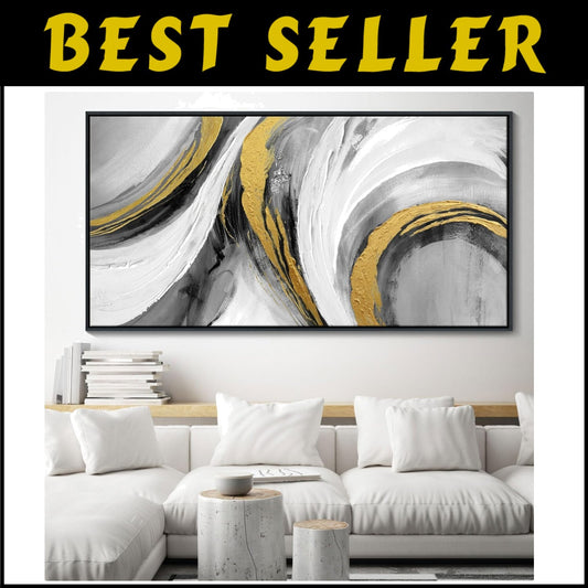 Versatile 29"X58" Large Abstract Wall Art in Black, White & Gold - Perfect Gift