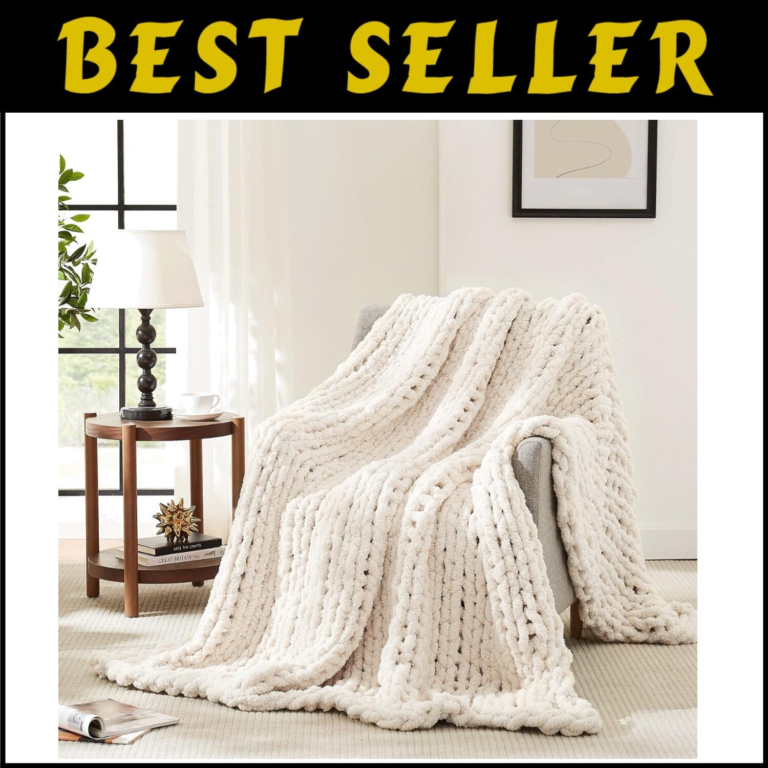 Breathable and Soft Chunky Knit Chenille Throw Blanket - Elegant Ivory 80''x90''