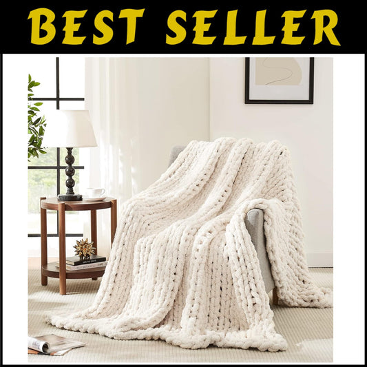 Breathable and Soft Chunky Knit Chenille Throw Blanket - Elegant Ivory 80''x90''