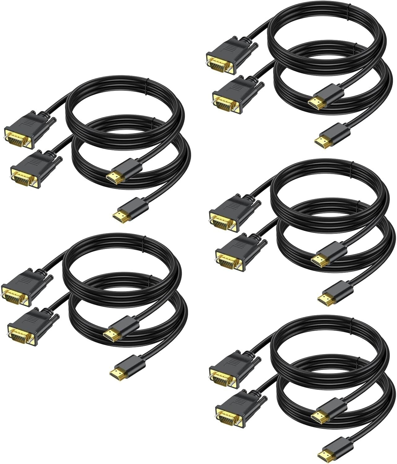 1080P HDMI to VGA Cable Set - 10-Pack 3FT Male to Male for Multiple Devices