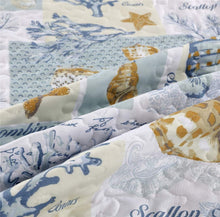 Load image into Gallery viewer, Reversible Ocean-Themed Full/Queen Quilt Set with Vintage Seashell Pillow Shams