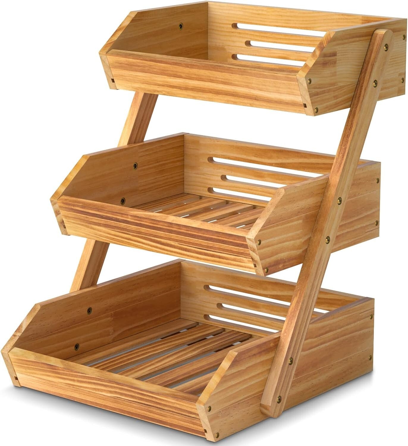 Ample Space 3 Tier Kitchen Fruit and Vegetable Storage Basket in Rustic Brown