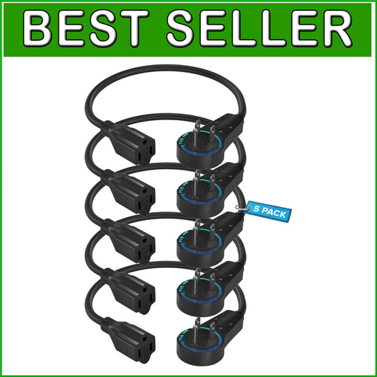 5 Pack 360° Rotating Flat Plug Extension Cord - Space-Saving Power Solution