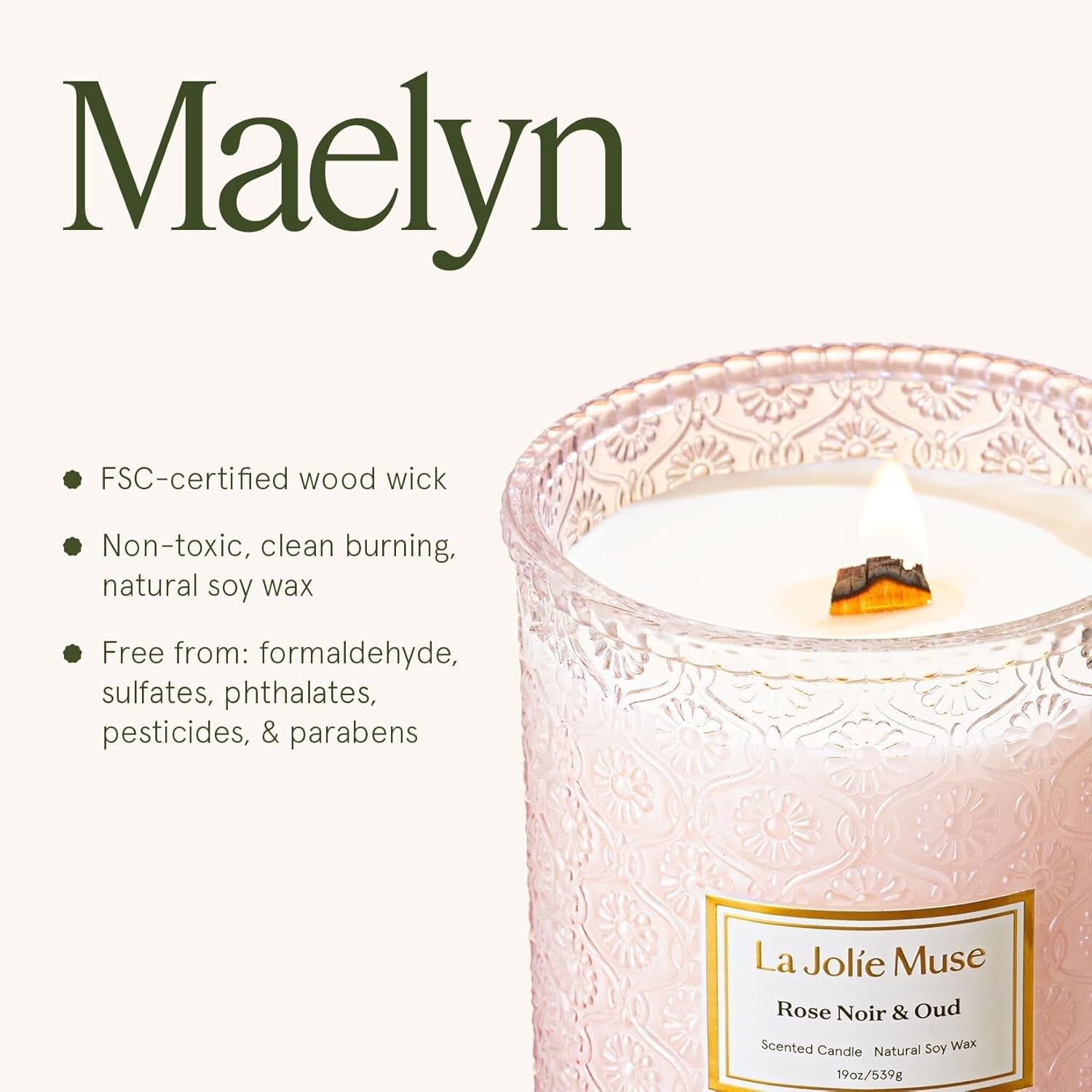 Artisanal 19 Oz Rose Noir Oud Candle - Elegant Glass & Eco-Conscious Design