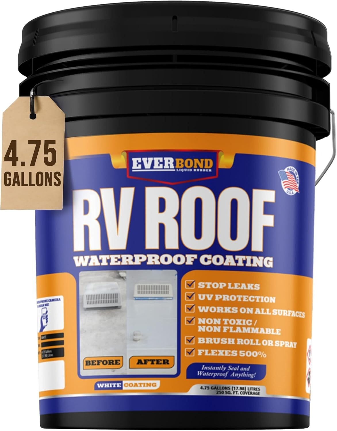 Flexible RV Roof Sealant - 4.75 Gallons of Liquid Rubber for Ultimate Protection