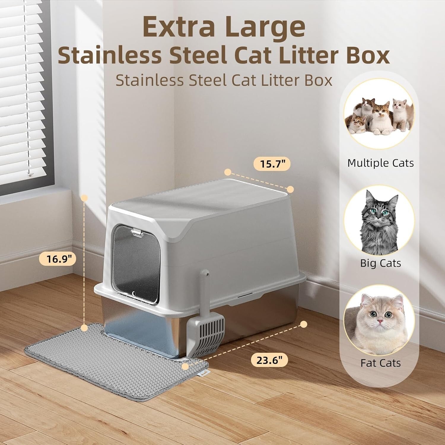 Anti-Leak Extra Large Cat Litter Box with Lid - Ideal for High-Urinating Cats