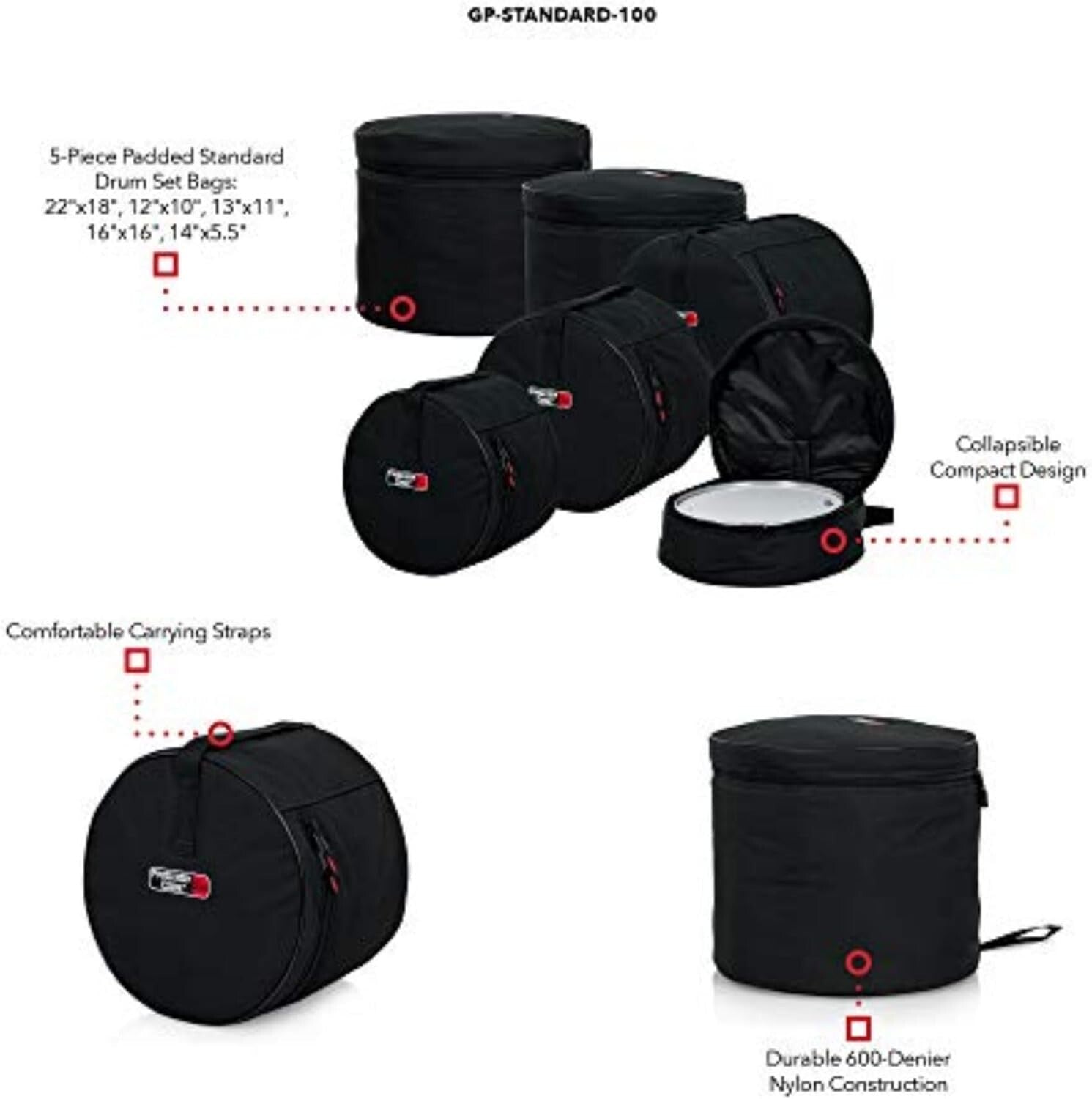 Protechtor 5-Piece Padded Drum Bag Set - Ultimate Protection for Drummers