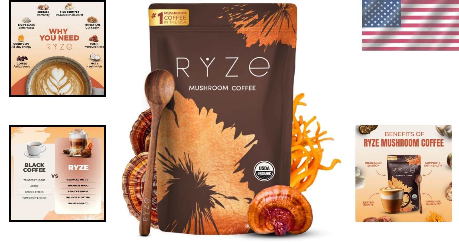 Delicious RYZE Adaptogenic Mushroom Coffee: Focus, Digestion & Energy Boost