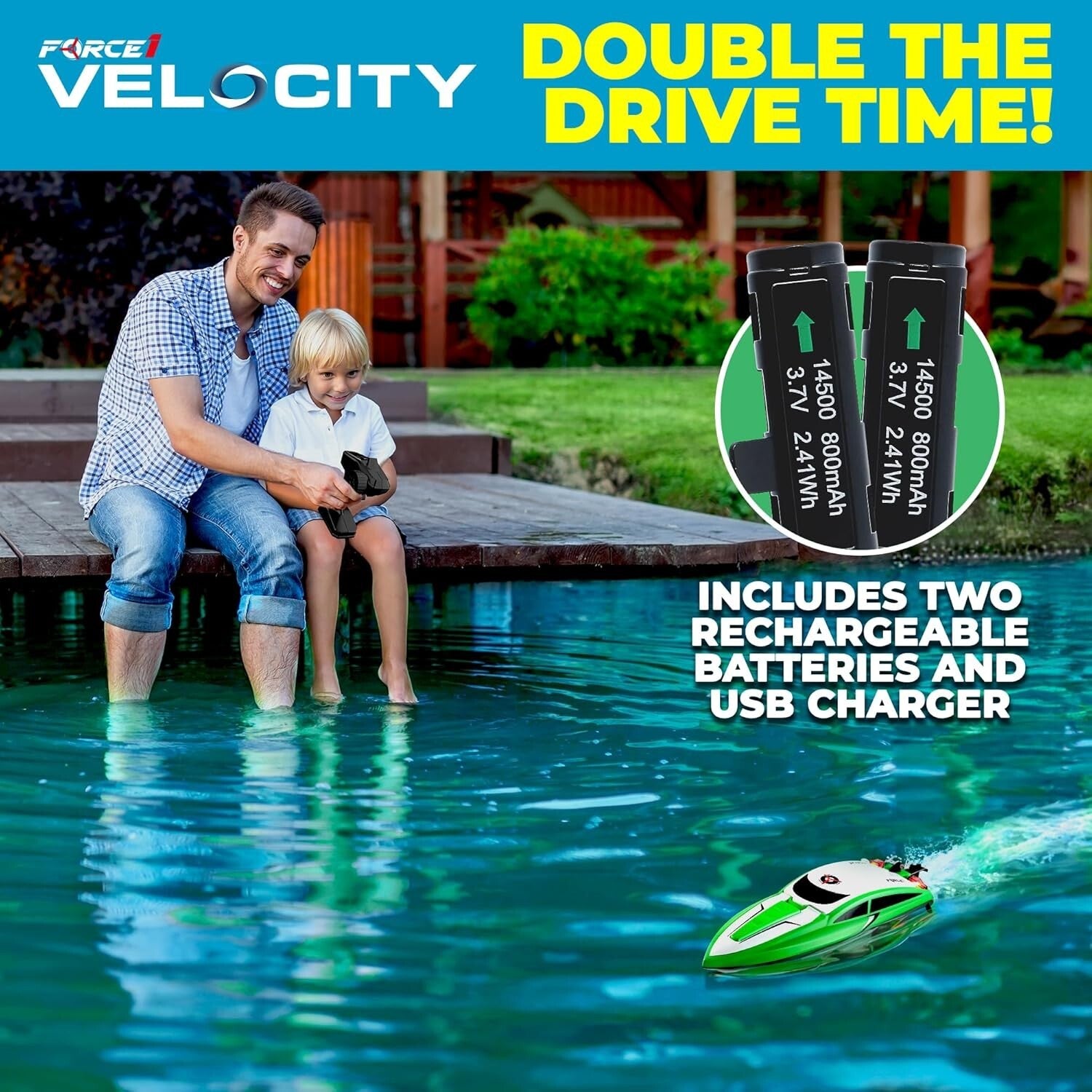 Rechargeable Velocity RC Speed Boat with Underwater Features & Low Battery Alert