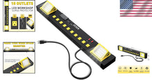 Load image into Gallery viewer, Versatile 10 Outlet Surge Protector with USB &amp; LED Worklight - Garage/Office Use