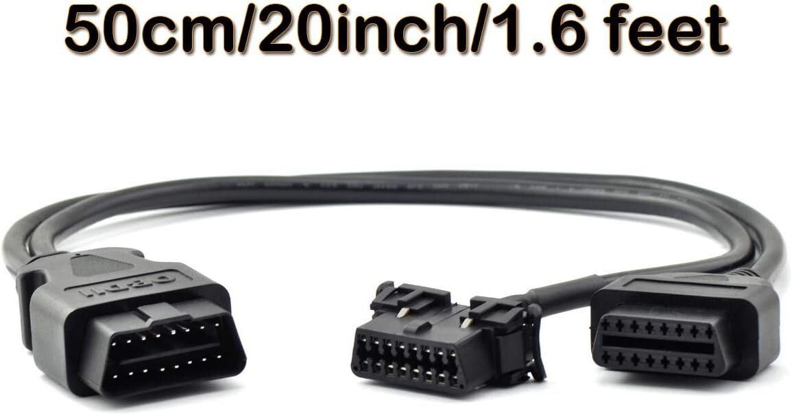 OBD II Full 16 Pin Splitter 1 Male to 2 Female - 50cm Diagnostic Extension Cable
