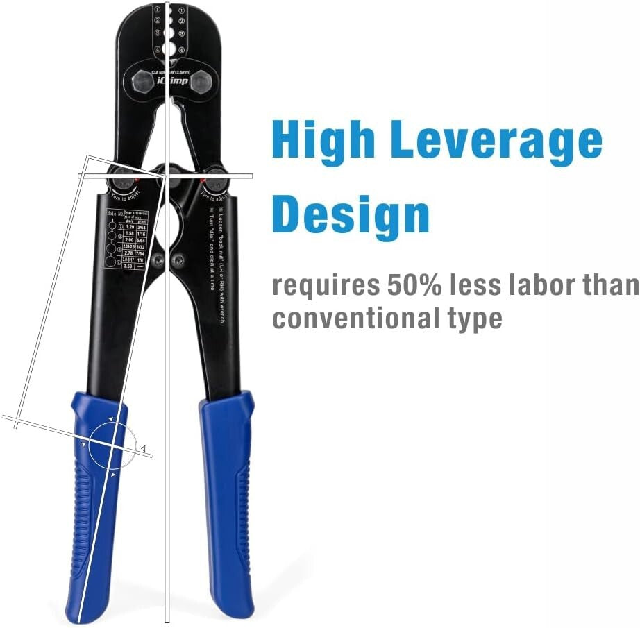 Ergonomic Wire Rope Crimping Tool with Multi-Groove Cutter - Black Oxide Finish