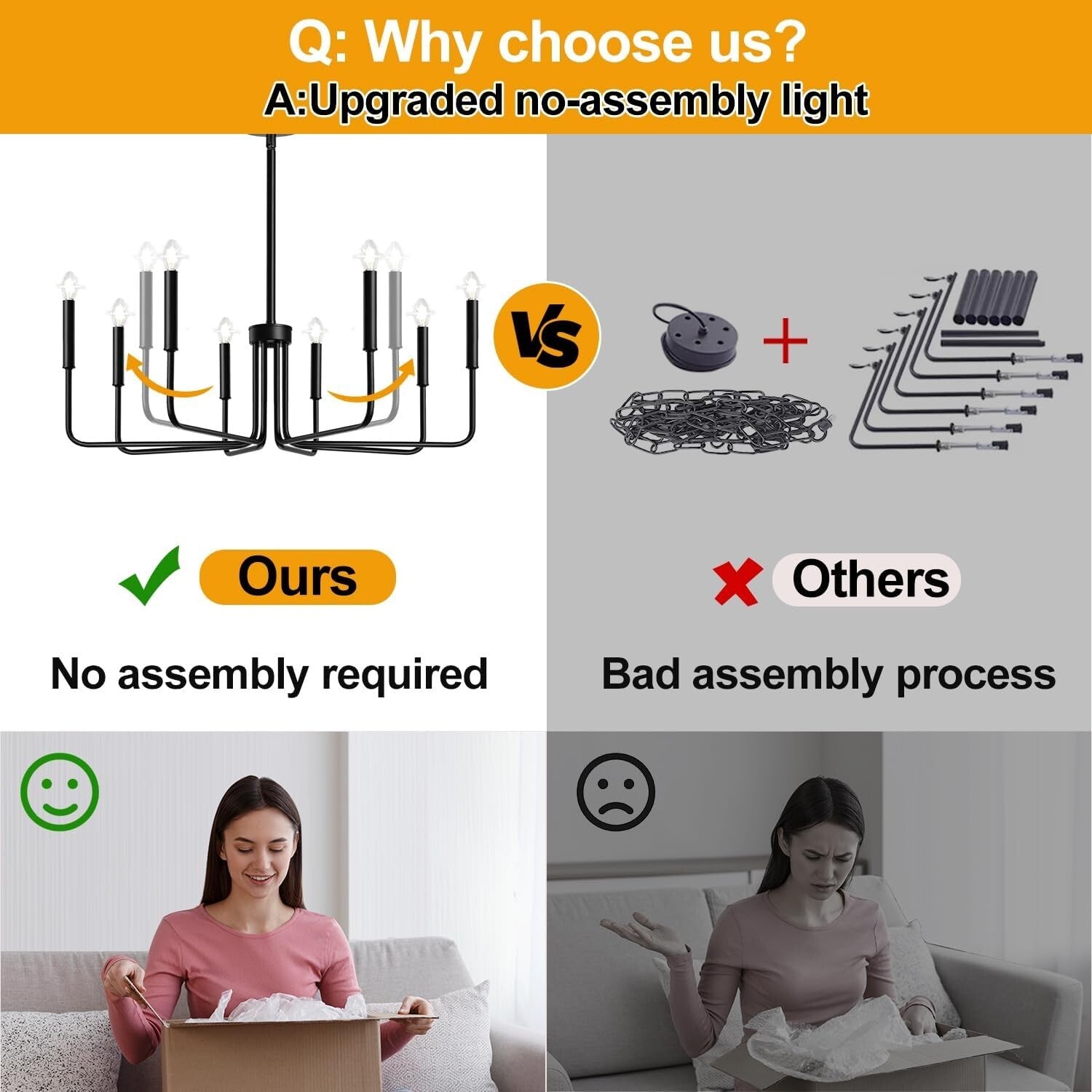 Elegant 8-Light Black Chandelier - Ideal for Foyer, Entryway, and Dining Areas