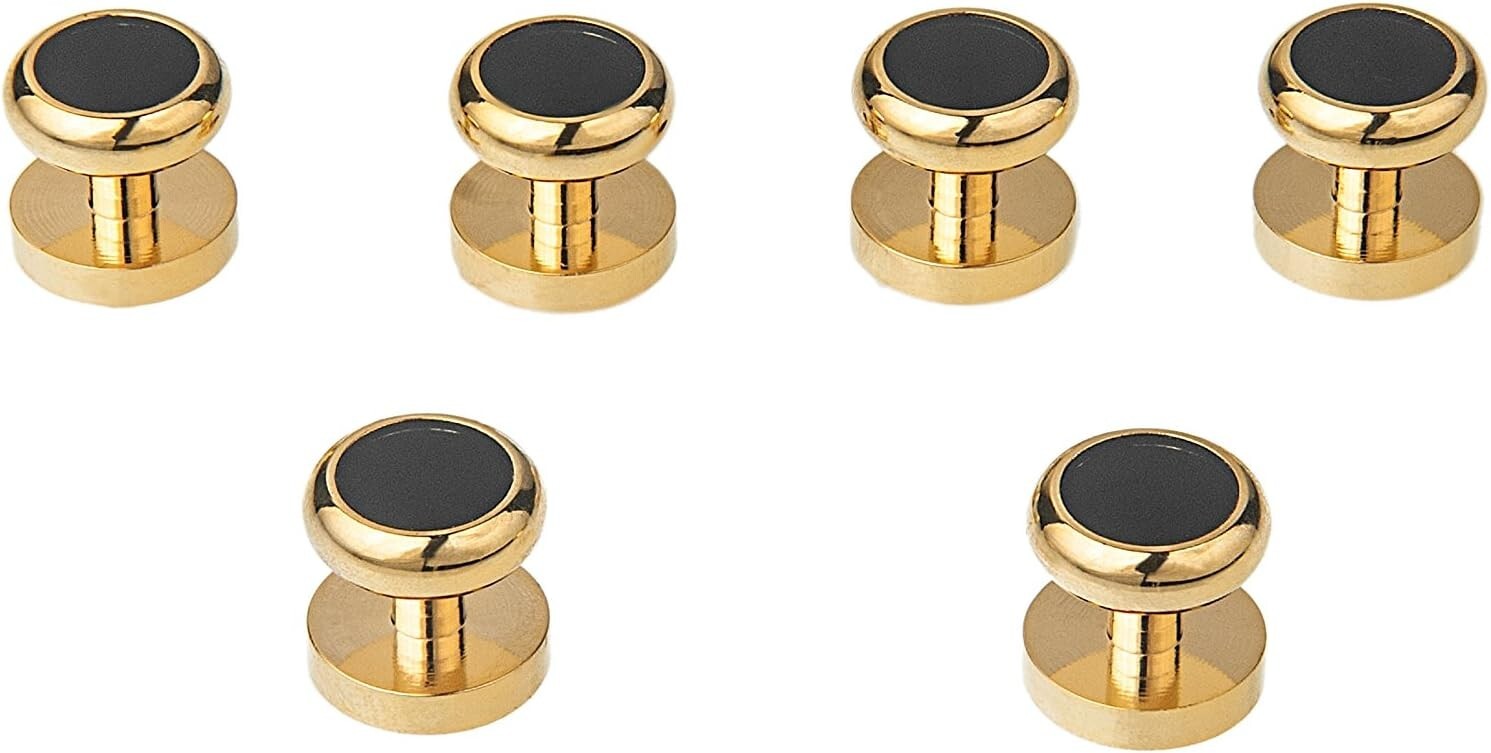 Gold-Plated Men's Cufflinks with 6 Shirt Studs - Ideal for Grooms & Fathers